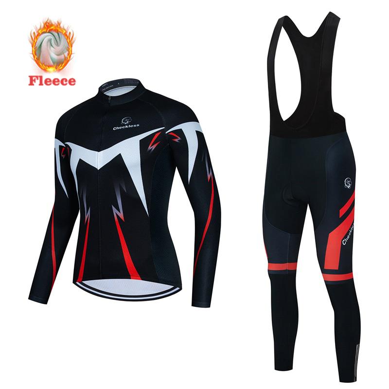 Winter Bike Team Fleece Cycling Jersey Set Fluorescent Green Ropa Ciclismo Men's Long Sleeve Warm MTB Bike Clothes Uniform Road Bicycle Cycling Suit
