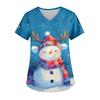 Ladies' Christmas Printed Fashionable V-neck Pocket Short Sleeved  Uniform And Caregiver Top