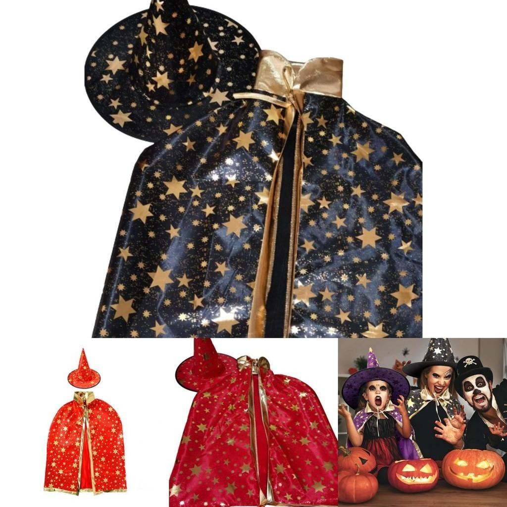 Kids' Halloween Cosplay Wizard Cape With Hat Costume For Role Play And Party