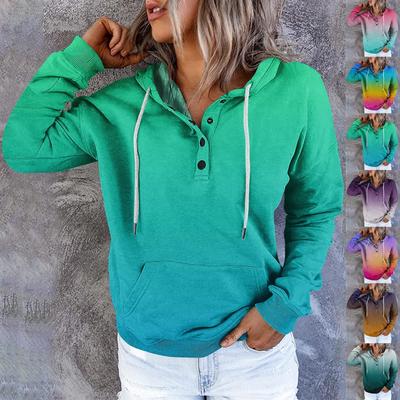 Women's Casual Fashion Vintage Print Long Sleeve Button Pullover Hoodies Sweatshirts