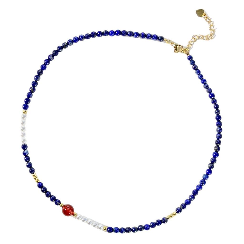 High Quality Natural Chalcedony Lapis Lazuli Artificial Crystal Pearl Design Sense Collarbone Chain Necklace