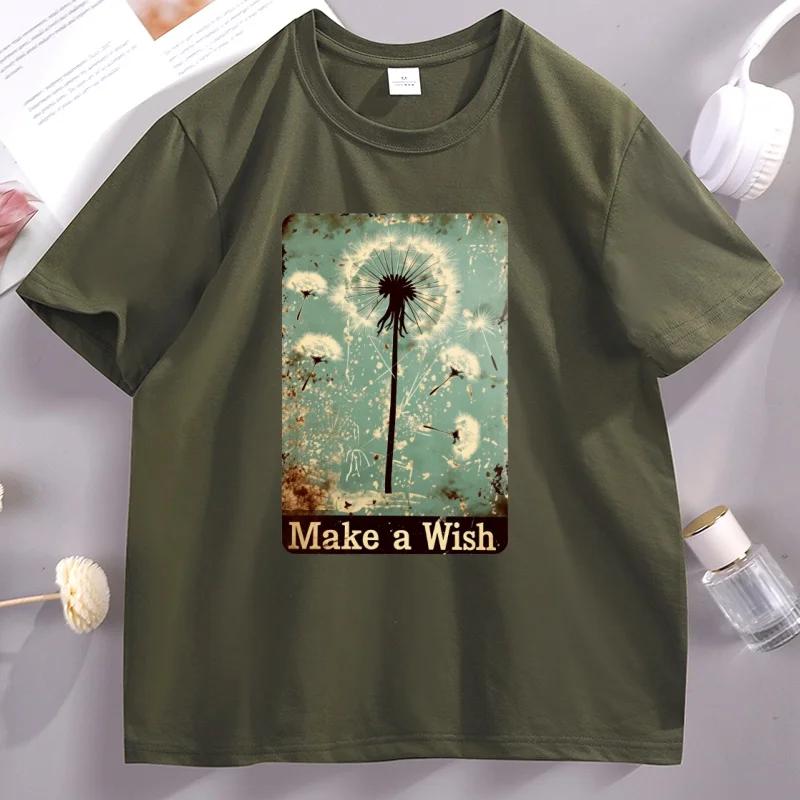 Vintage Dandelion Make A Wish T Shirt Unisex Unisex Casual Cotton Short Sleeve Round Neck Tshirts High Quality Oversized Clothes