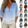 Women's V-Neck Short Sleeve T-Shirt, Vintage Floral Print Loose Fit Casual Cotton-Linen Top
