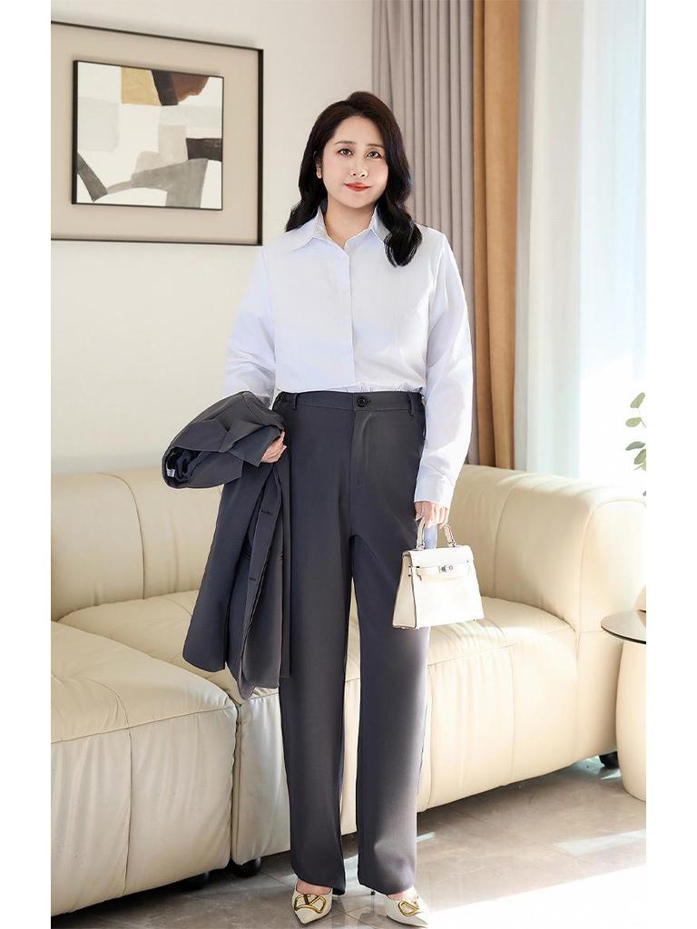 **Deep Gray Plus Size Women's Suit Jacket: Spring/Autumn Professional Formal Wear Set**