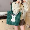 Checkered Embroidered Puppy Printed Canvas Shoulder Bag Outdoor Crossbody Bag