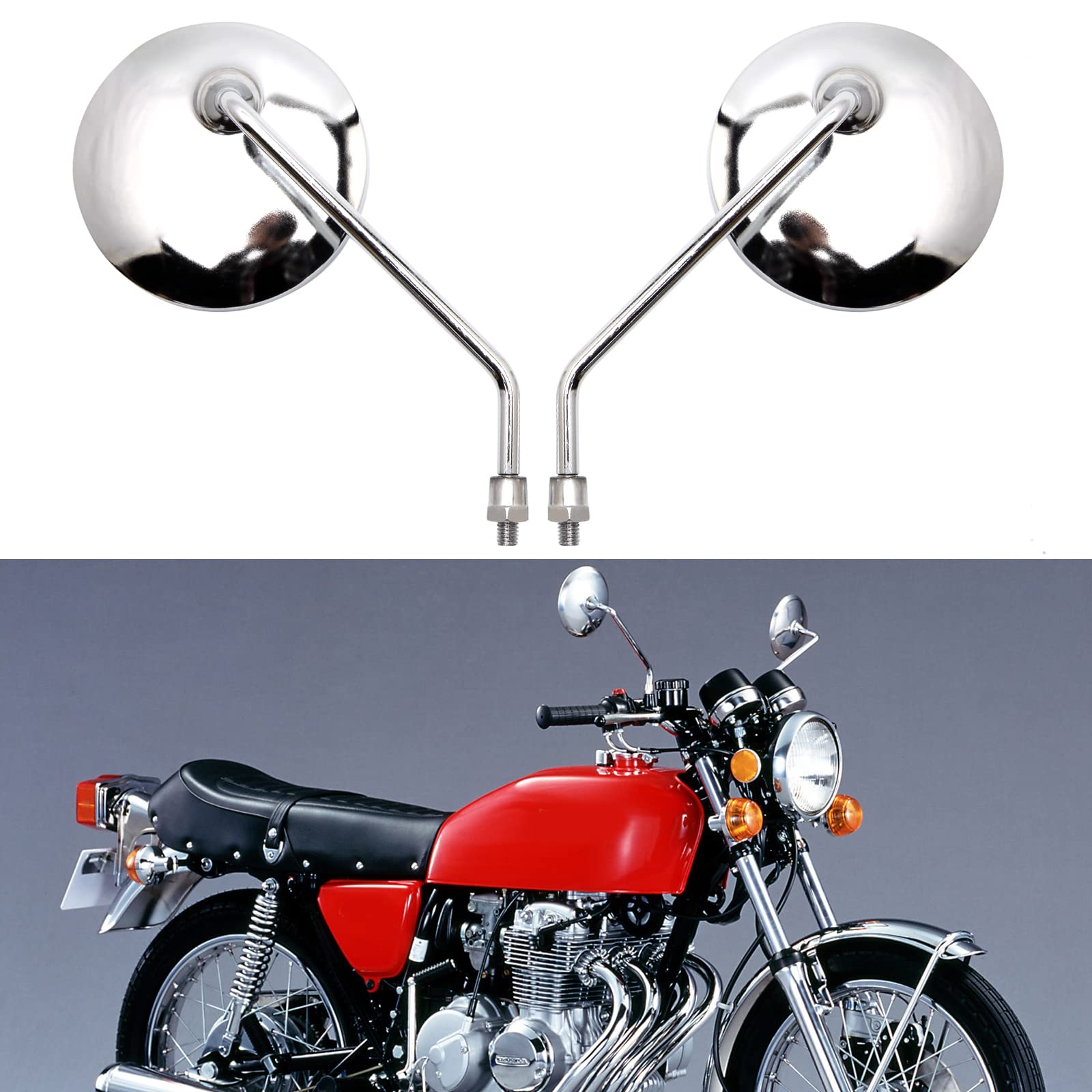 

Motorcycle Left and Right Universal Fit for Kawasaki and Brand New Mirrors, Set, 10mm, Right-Hand Thread, Plated, Round, Adjustable, Honda,