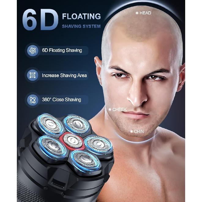 Head Shaver for Bald Men, 10000 RPM High-Speed 6D Magnetic Razor, IPX8 Waterproof Wet/Dry Shaving, Hypoallergenic Blades, LED Display & Storage Case