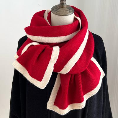 Winter New Men'S And Women'S Color Blocked Scarf With High-End Border, Knitted Yarn, Niche Design, Versatile Scarf