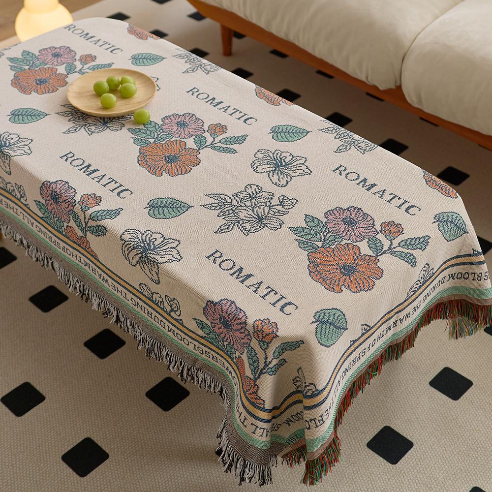Small Fresh Flower Jacquard Tablecloth Fringed Atmosphere Photo Decorative Cloth Spring Outing Camping Egg Roll Table Coffee Table Tablecloth