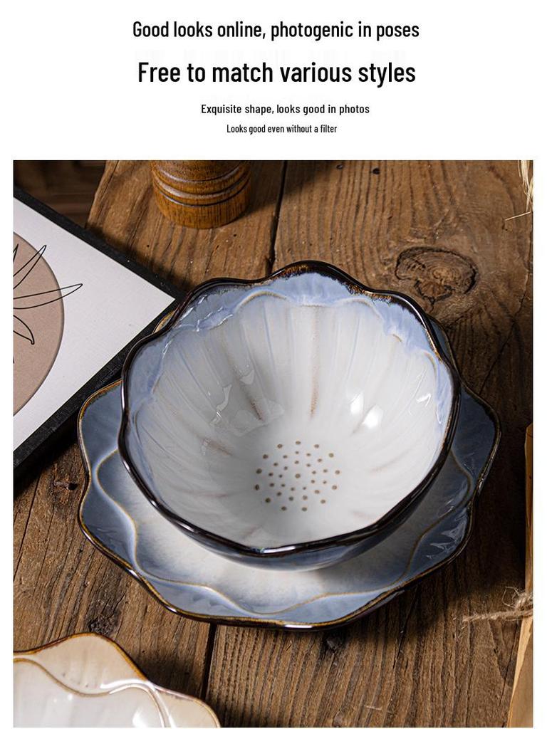 European Lotus Ceramic Irregular Plate and Salad Bowl Set