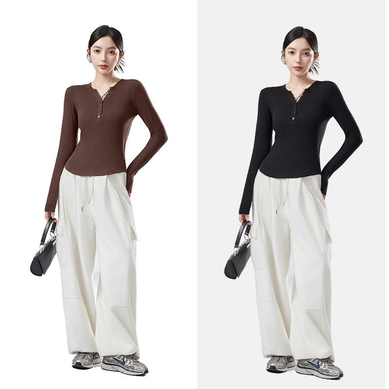 10A Antibacterial German Velvet Women's V-Neck Slim Fit Long Sleeve Warm Base Shirt