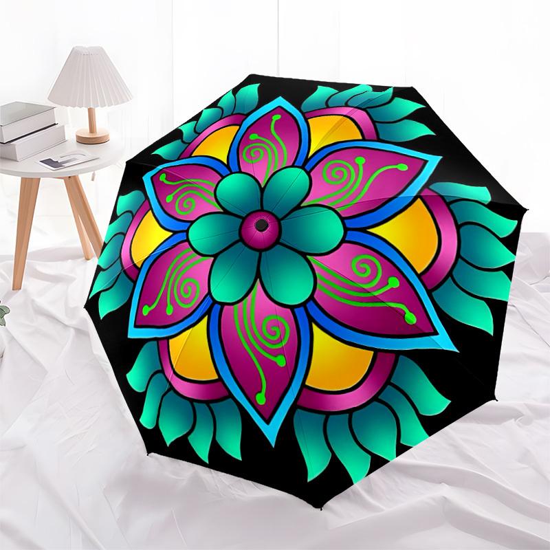 1pc Colorful Flower Mandala Folding Umbrella | Elegant Design, Fashionable Accessory, Durable Construction, Sturdy Ribs yy251107043