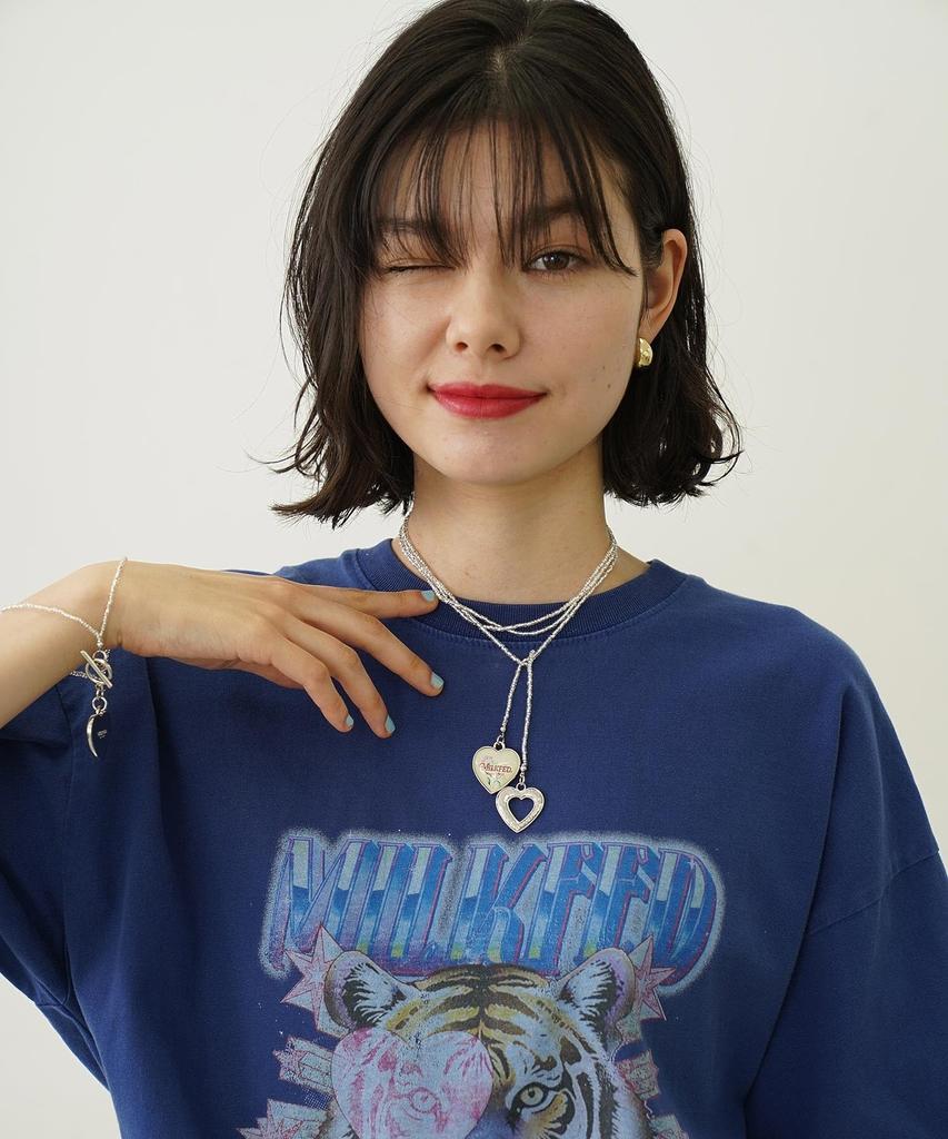 [Milkfed] Beads and Heart Charm Necklace 103252054008 WHITE ONE SIZE