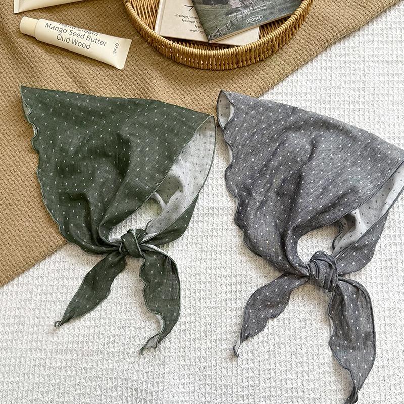 Triangle scarf waist multi-functional polka dot silk scarf literary neck scarf scarf double-sided headscarf headband
