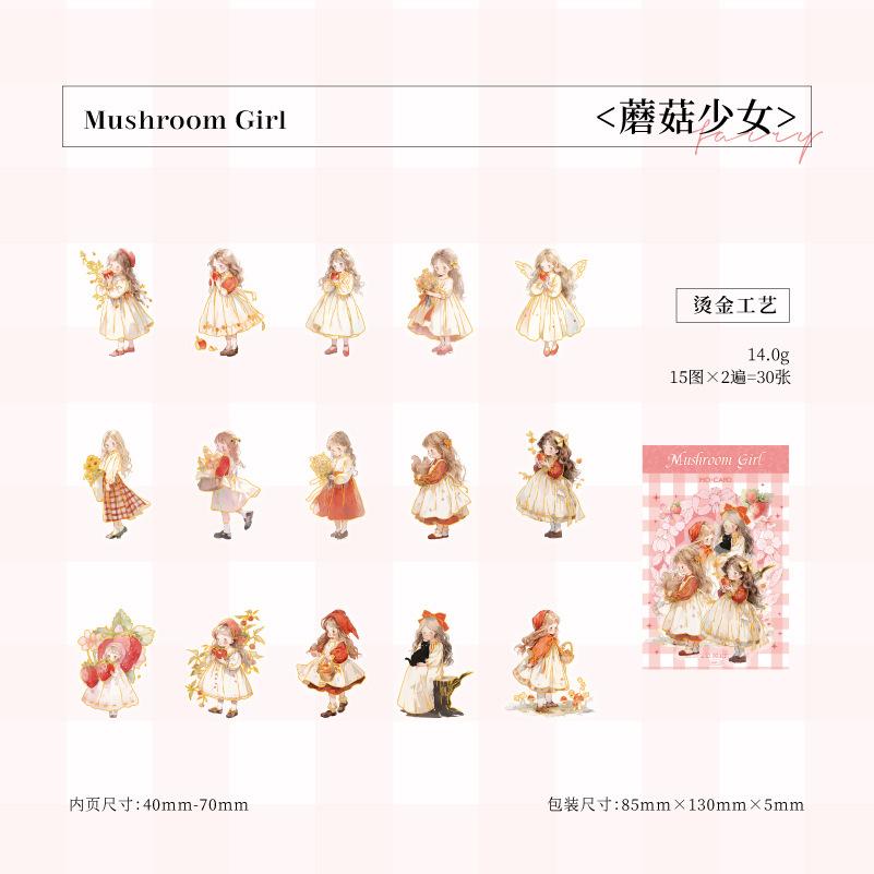 30 Pcs Fairy Tale Forest Girl Character Theme Hot Stamping Three-dimensional PET Sticker Bag Scrapbooking Accessories