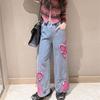 2025 Big Hot Deals Girls Fashion Spray-Painting Butterfly Denim Wide Leg Pants High Waist Korea Style Long Jeans Teens Trousers