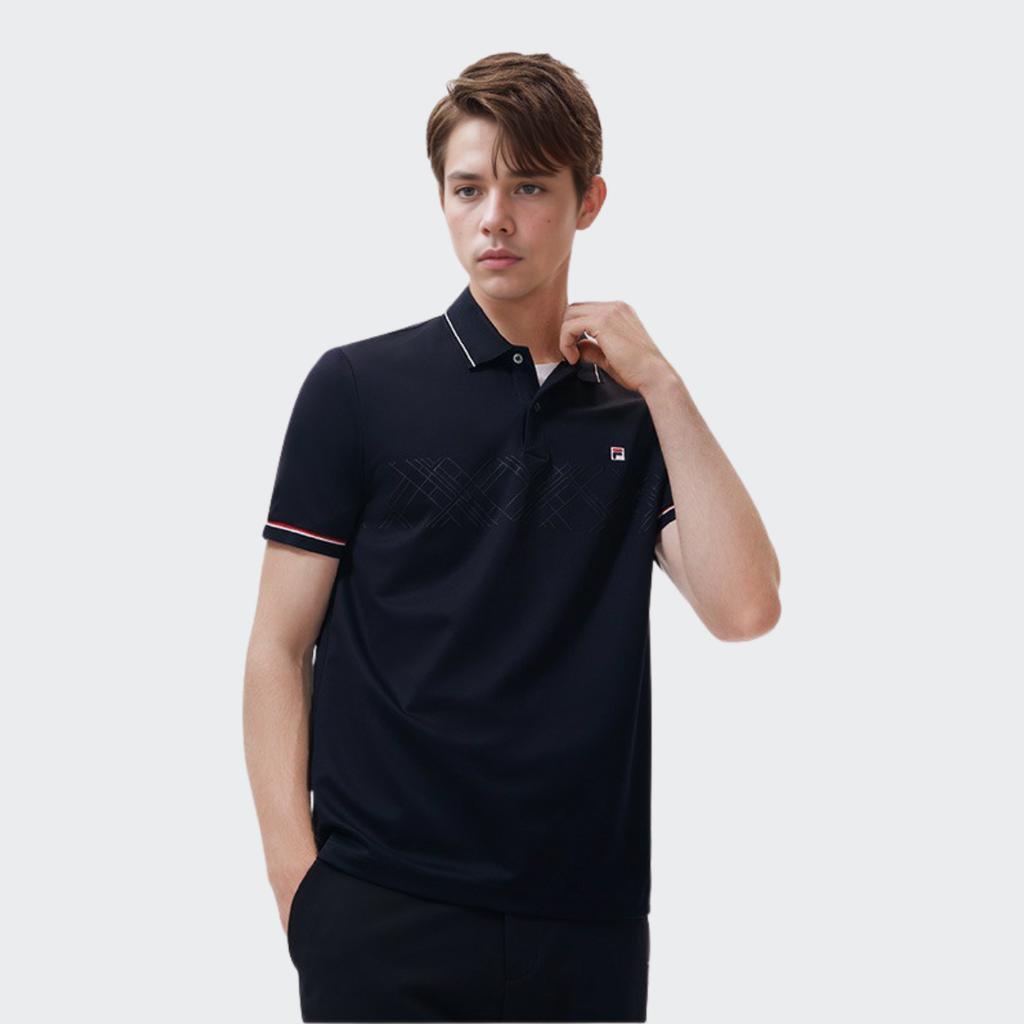 Fila Logo Striped Polo Shirt Men Tops Legendary-Blue F11M311102F-NV
