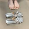 Self-kept Version~ Fairy Wind Square Head Cross One-word Slippers, Female 2025 Summer Bow with Skirt Cool Slippers