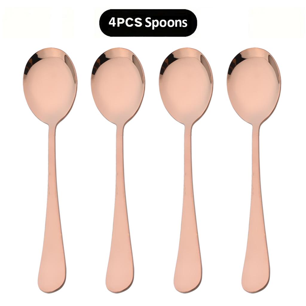 4Pcs Mirror Silver Salad Spoon Cutlery Set Dessert Spoon Ice Cream Scoop Dinnerware Stainless Steel Tableware Kitchen Flatware
