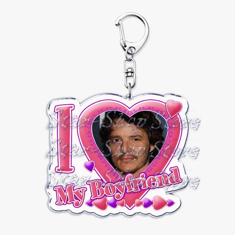 Hot Pedro Pascal I Love My Boyfriend Heart Keychain for Women Accessories Key Chain Ring Keychains Jewelry Fans Gifts