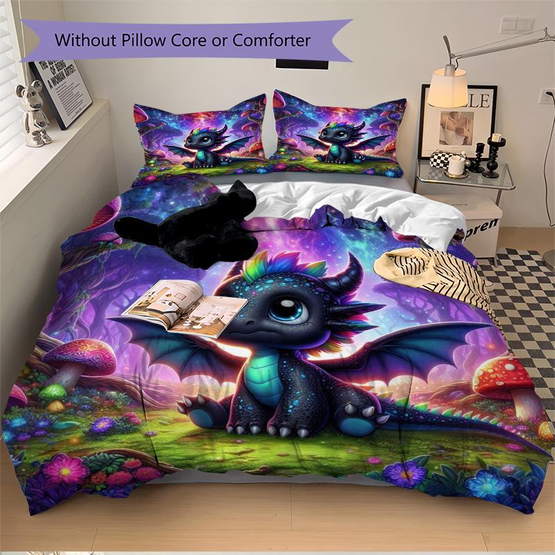 Fantasy Dragon Forest Print 3Pcs Bedding Setduvet Cover With 2 Bedropillowcase Home Birthday Gift
