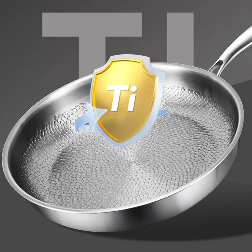 Titanium Frying Pan with Lid 26/28/30cm Non-stick Even-Heating Skillet Uncoated Fish Scale Hammer Pattern Kitchen Cookware
