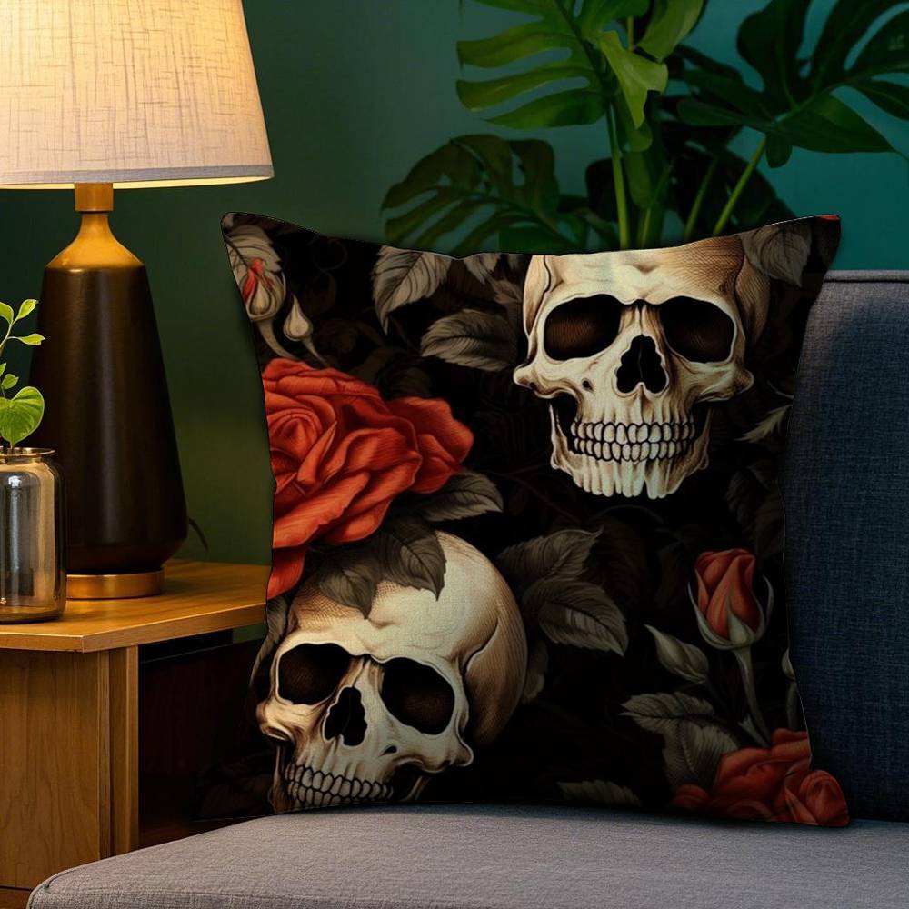 Luxurious Skull Pattern Pillow Case Plush Fabric Soft Double Sided Print Home Sofa High Quality Cushion Cover Throw