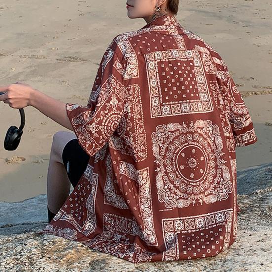 Women Shirt Lapel Short Sleeve Printing Shirt Tops Loose Fit Buttons Placket Casual Beach Vacation Tops