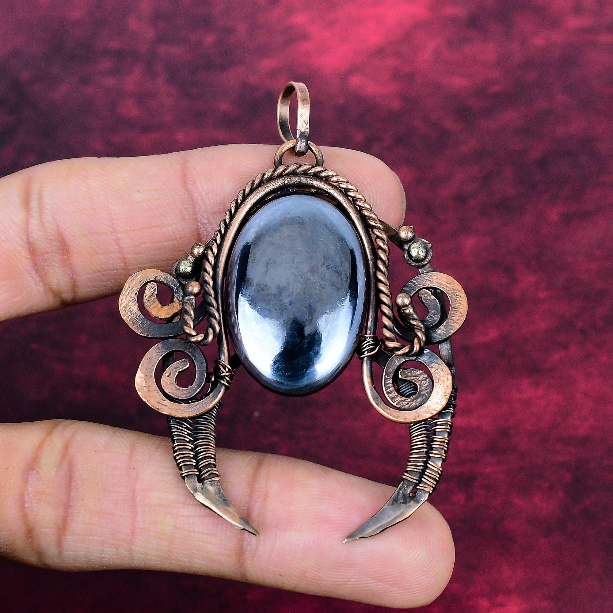 Shungite Gemstone Pendant Copper Wire Wrapped Designer Pendant Handmade Jewelry