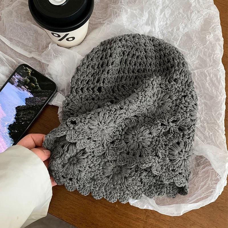 Fashion Style Hand Knitted Crochet Slouchy Beanie for Girls Retro Openwork Bucket Hat Ethnic Bohemian Design Photography Cap