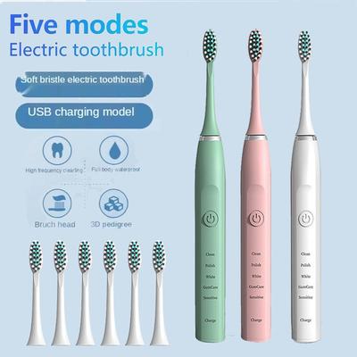 Cepillo de dientes eléctrico sónico ultrasónico, cepillos de dientes recargables, cepillo de dientes electrónico lavable para blanquear los dientes con cabezales de cepillo de dientes de repuesto para adultos