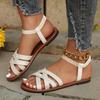 Women Flat Sandals 2025 Summer Hot Women Sandals Bottom Roman Strap Sandals with Non Slip Rubber Soles Ladies Daily Women Shoes