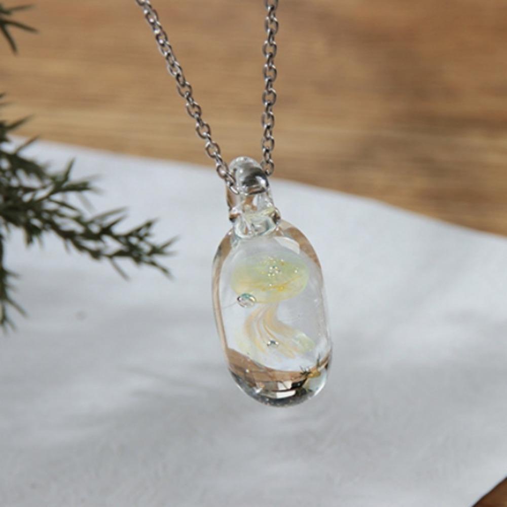 Coloured Glaze Glassy Jellyfish Necklace Dreamlike Ocean Style Chain Choker  Gift