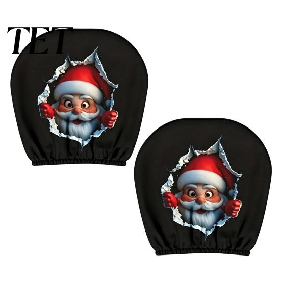 Funny Holiday Car Interior Styling 2Pcs Santa Headrest Covers, Christmas Printed Pillow Cases, Universal Fit Festive Travel Decorations for