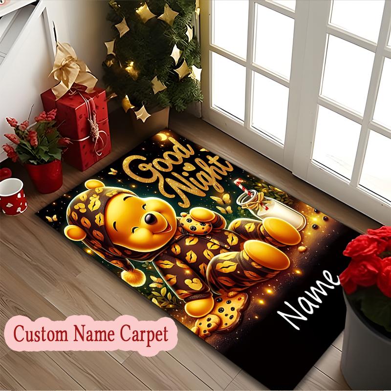 1pc Custom Name or Text Area Carpet, Good Night Winnie Pooh Cozy Dreams Printed Chair Rug for Living Room Kitchen Game Room Use