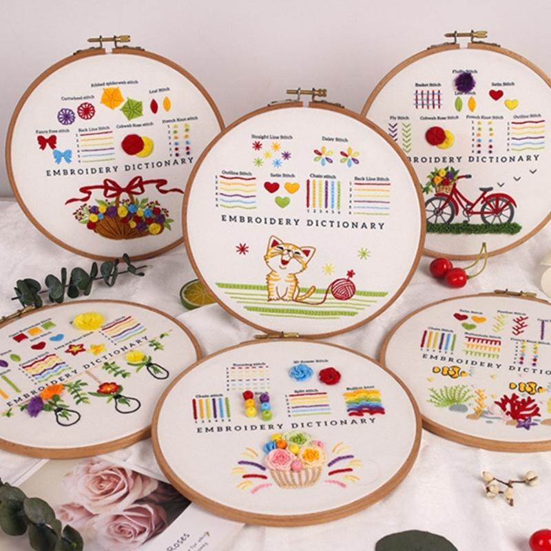 Broderi Startkit-för Nybörjare Vuxna Barn DIY Älskare Broderistygn Övningskit-med Färgtråd Instruktioner