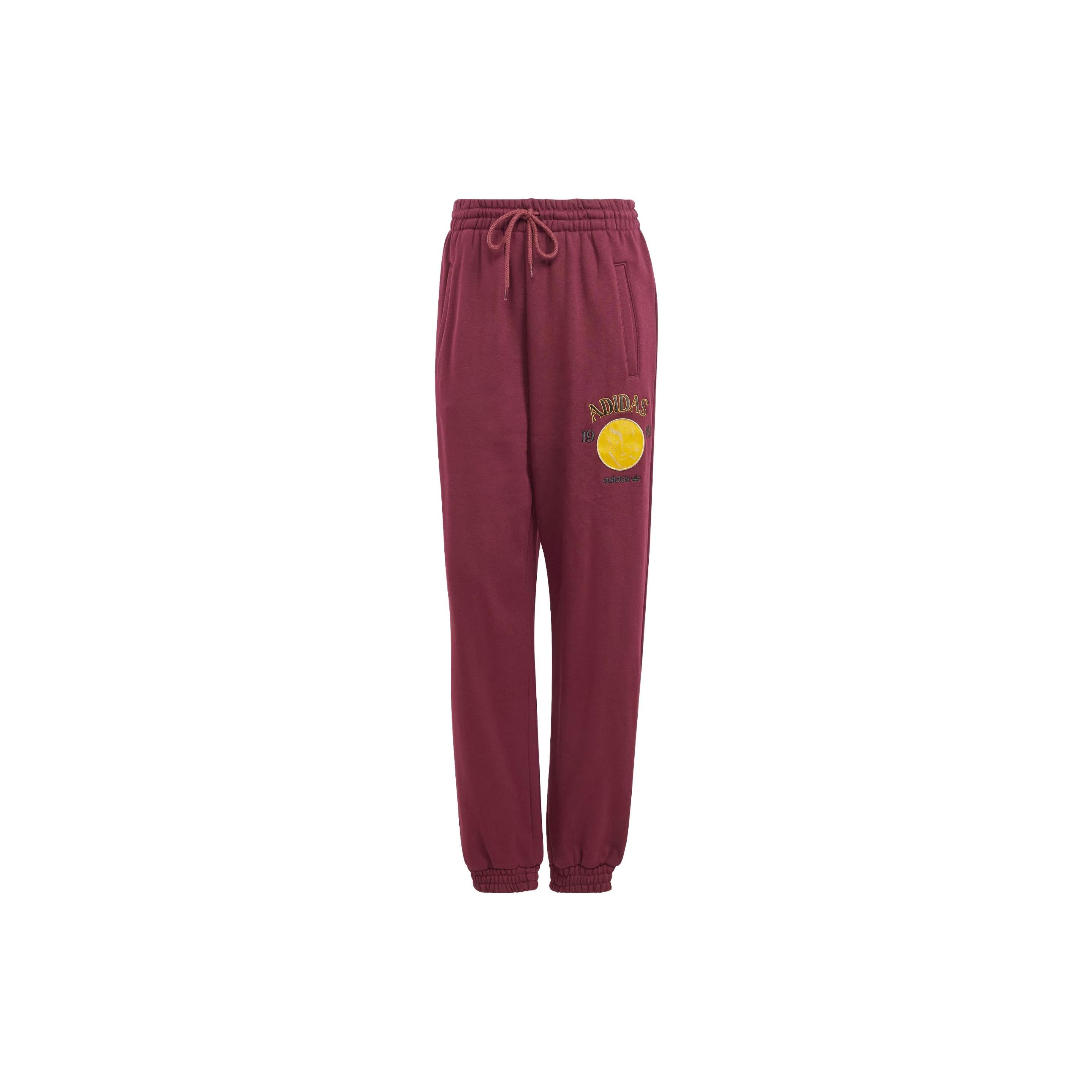 adidas Originals Essentials Fleece Joggers Burgundy Yellow Emblem Women IL2449 XXS
