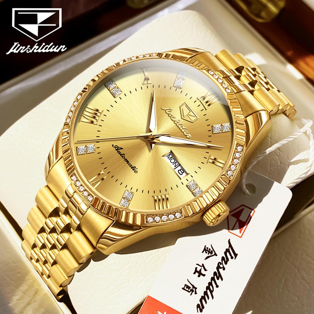 JSDUN Luxury Man Watch Diamond Lap Stainless Steel Automatic Mechanical Men's Watch Waterproof Luminous Calendar Wristwatch 8970
