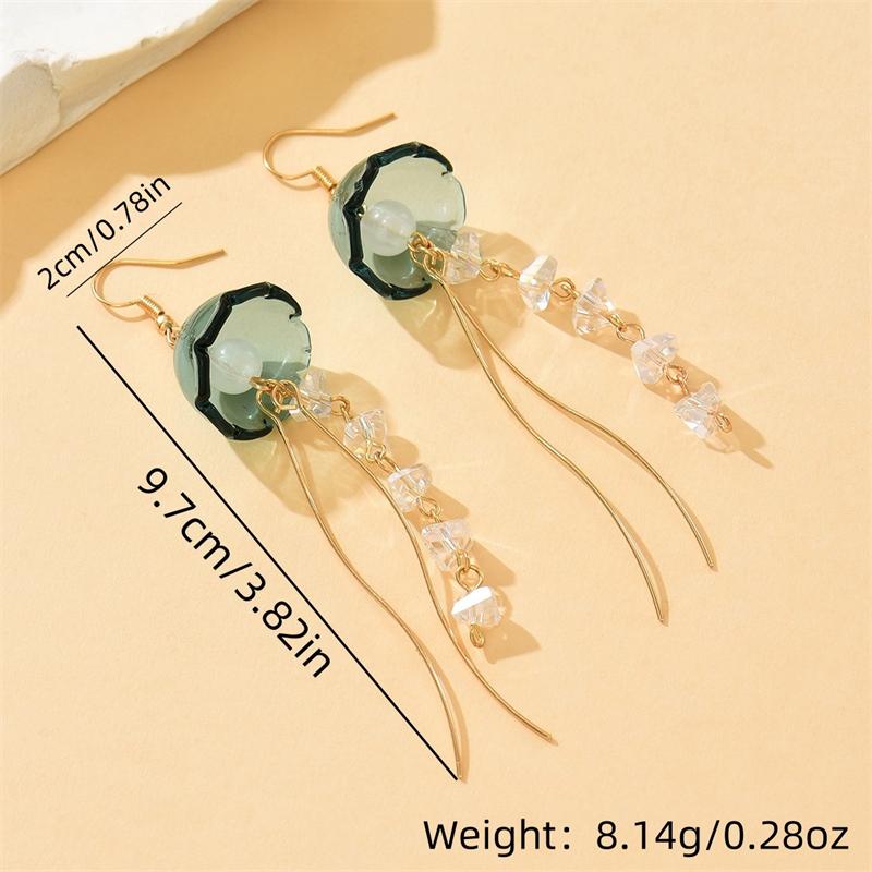 Dreamy Blue Jellyfish Tassel Charm Earrings for Women Handmade Crystal Long Pendant Earrings Summer Aesthetic Jewelry Gifts