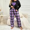 Plus-Size Curvy Women's Long-Sleeve Long-Pants Loose-Fit Casual Heart-Print T-Shirt Set