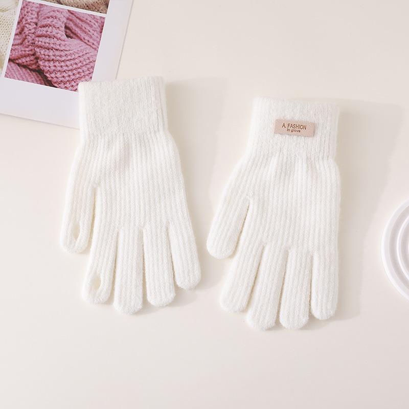 Winter Gloves Winter Girl Thickened Five-finger Student Cute Knitted Cold-proof Riding Touch Screen Warm Cycling Gloves