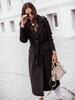 Women's Autumn/Winter V-Neck Tie-Up Woolen Coat with Long Sleeves
