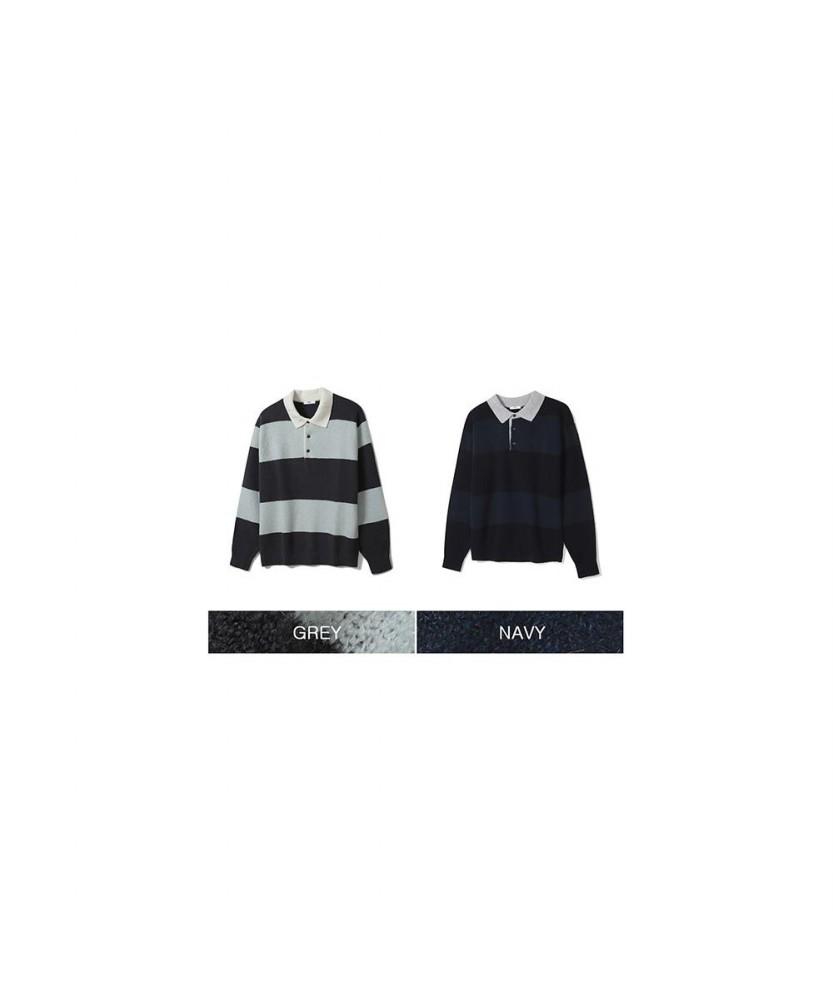 NOTIG Wool Blend Boucle Thierry Stripe Sweater Grey_Oka3Swtl102G1
