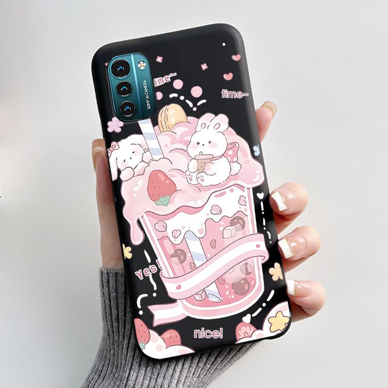 For Nokia G21 G11 Plus Case Cute Love Rabbit Cartoon Black TPU Silicone Soft Cover For NokiaG21 G 11 G11Plus Bumper Phone Case