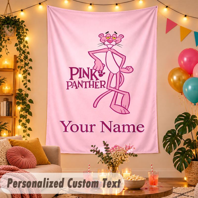 Der rosarote Panther Personalisierte Wandteppich Benutzerdefinierter Name Text Polyester Hängende Dekoration Haus Raum