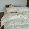 INS Princess Ruffle Edge Gauze 100% Cotton Pillow Case Breathable Duvet Cover Without Filler 3PCS Floral Home Bedding Set