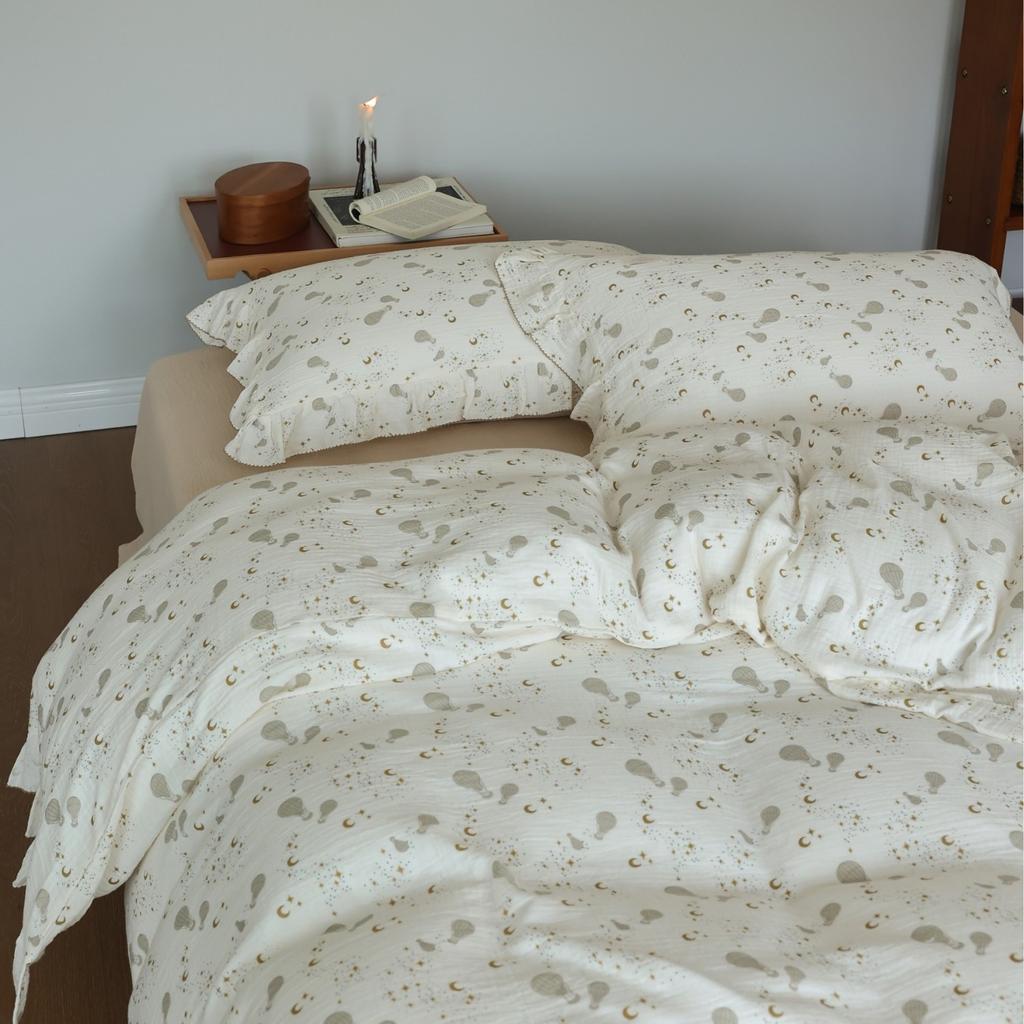 INS Princess Ruffle Edge Gauze 100% Cotton Pillow Case Breathable Duvet Cover Without Filler 3PCS Floral Home Bedding Set