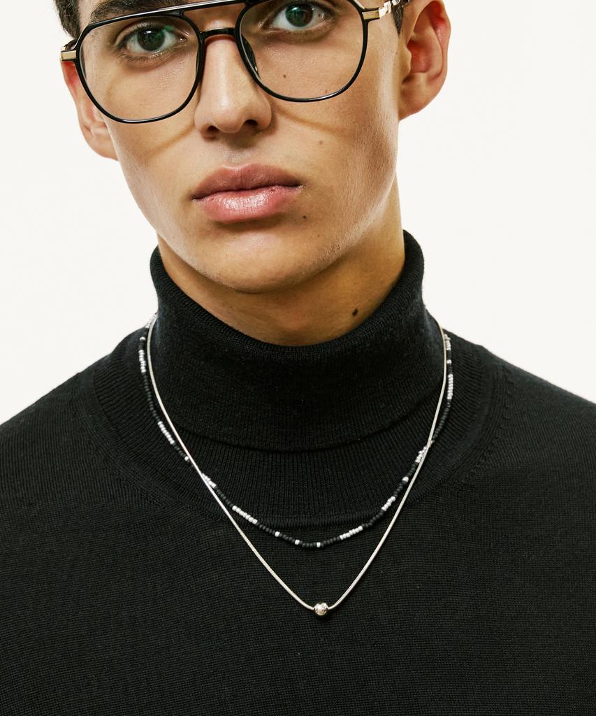 Ssy [Set] Handmade Glass Bead & Silver Ball Layering Necklace
