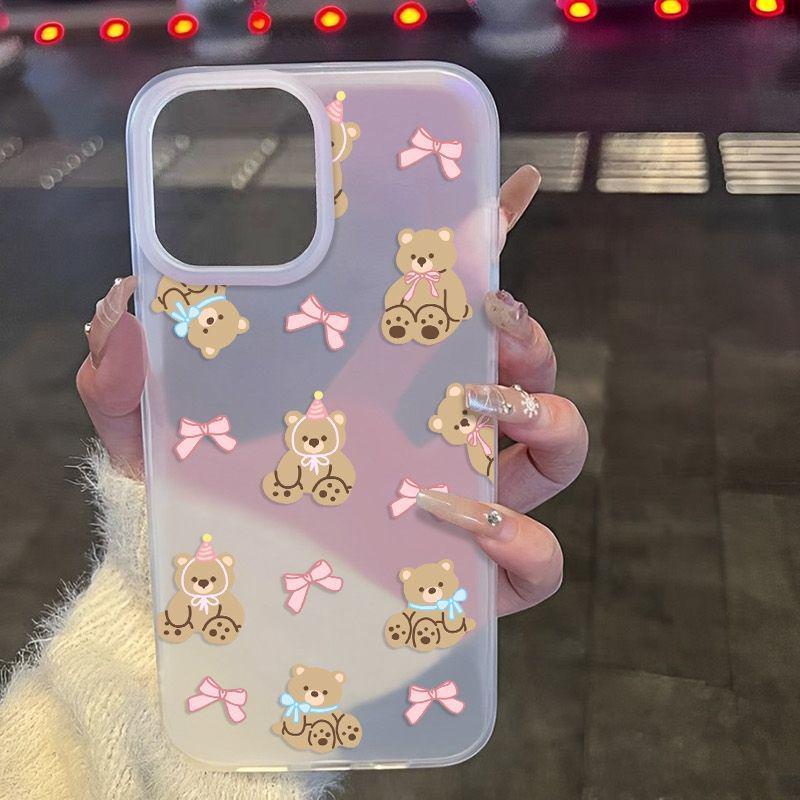 

Чехол для iPhone с мишкой и бантом: Совместим с iPhone 13-17 Pro Max, Матовый мягкий чехол iPhone 17 Pro