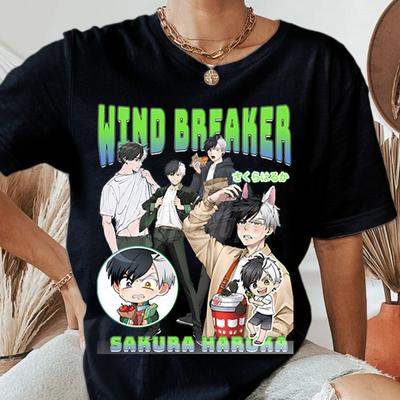 Windbreaker Baumwollhemden Grafik-T-Shirt Anime-Muster Gedruckt Cooles T-Shirt Unisex Neuer Anime Windbreaker Cartoon Street-T-Shirts